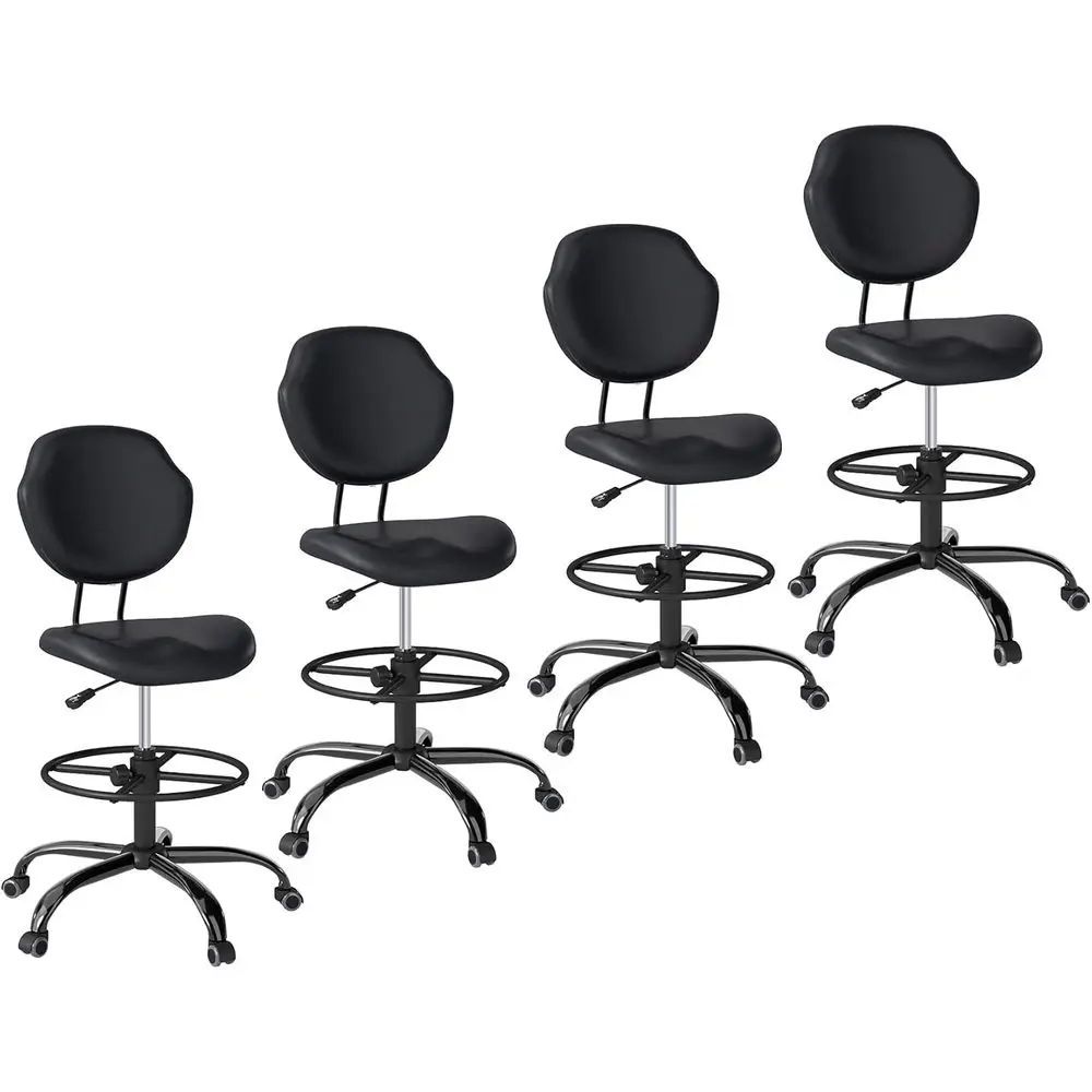 Ergonomic Swivel Chair with Lumbar Support, Adjustable Height Office Stool, Leather Office Chair for Home, Bar, Workbench, Kitch