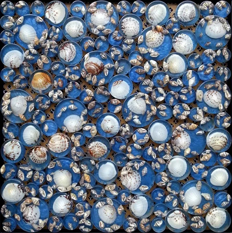 

Simple Style Round Blue Resin Mother of Sea Shell Mosaic Tile for bathroom shower living room wall sticker wall cover Waist line