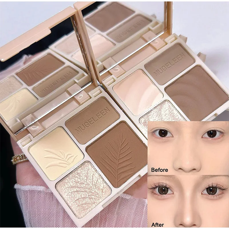 Paleta de contorno facial mate para mujer, sombra de ojos Beige brillante, 3d resaltador, polvo de nariz, herramienta de maquillaje de belleza para