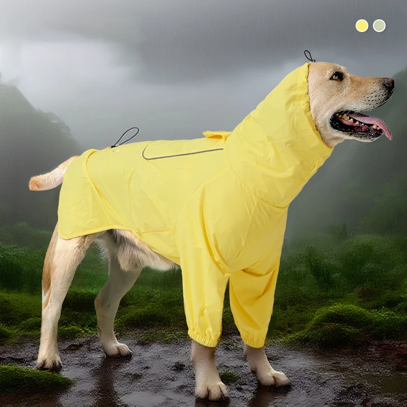

Towable Reflective Integrated Dog Raincoat Breathable Skin-friendly Waterproof Golden Large Dogs Rain Poncho Pet Clothing Coat