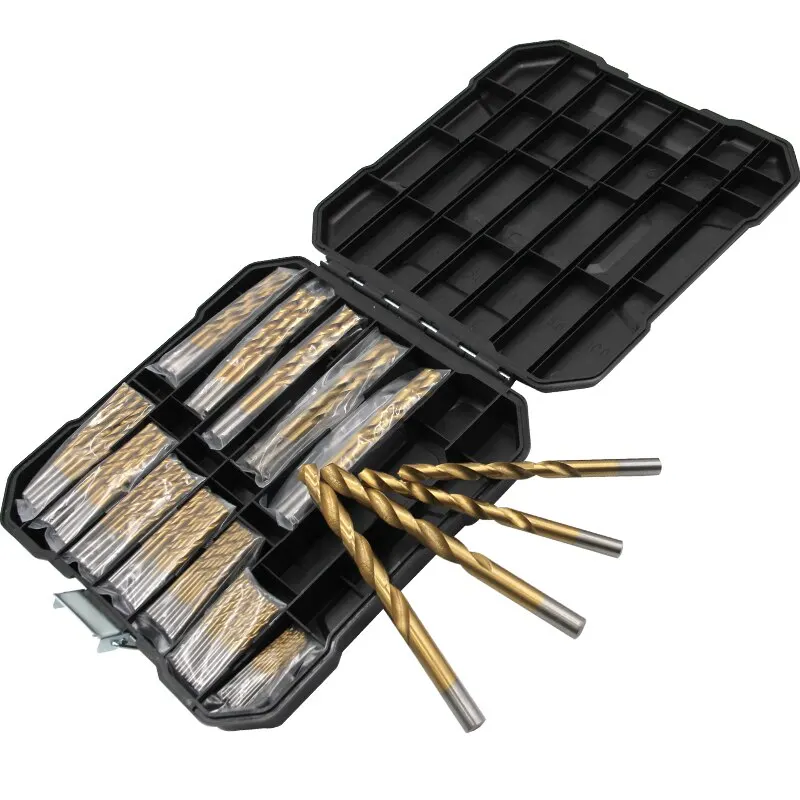 99pc Titanizing Twist Drill Woodworking Hole Opener Steel Plate Drill Bit Drilling Tool Plastic Box Set