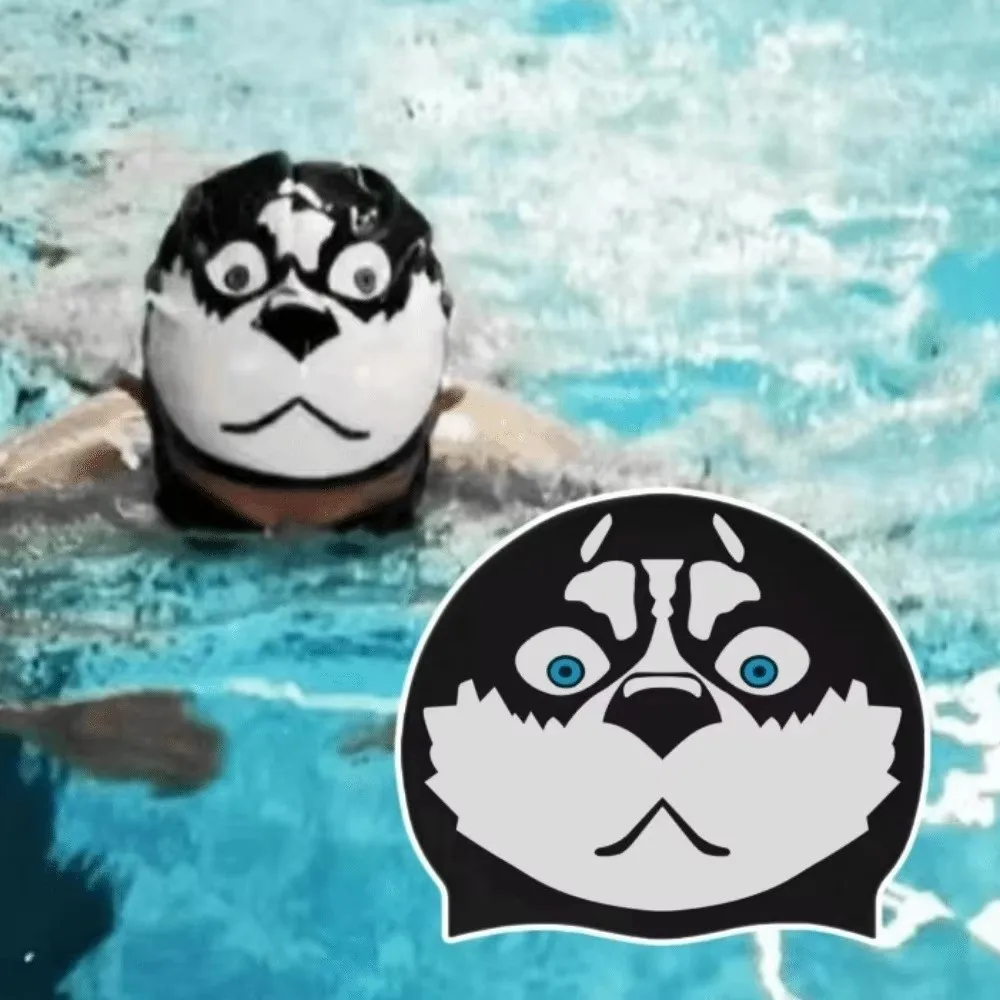 Neue Badekappe für Alaskan Malamute, wasserdicht, elastisch, mit Cartoon-Druck, Haarabdeckung, Badekappe, Schwimmtraining