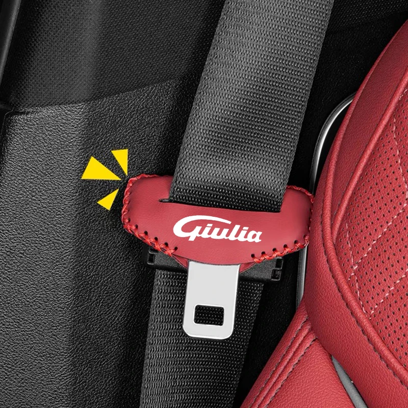 

2pcs Car Seat Belt Buckle Clip Protector leather Interior Button Case Cover For Alfa Romeo Giulia Car Interior accessories