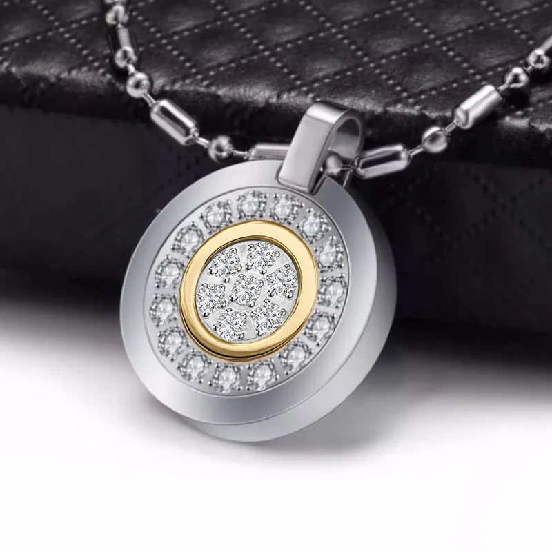 Fashion Women's Necklace 22pcs Diamond Premium Stainless Steel Jewelry Round Volcanic Stone Pendant Choker Couple Neck Chain