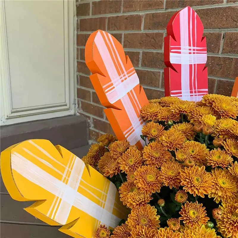 AT02-12X Wooden Turkey Planter Sticks,Thanksgiving Decorations For Outdoor Garden Farms Patio Planters Thanksgiving
