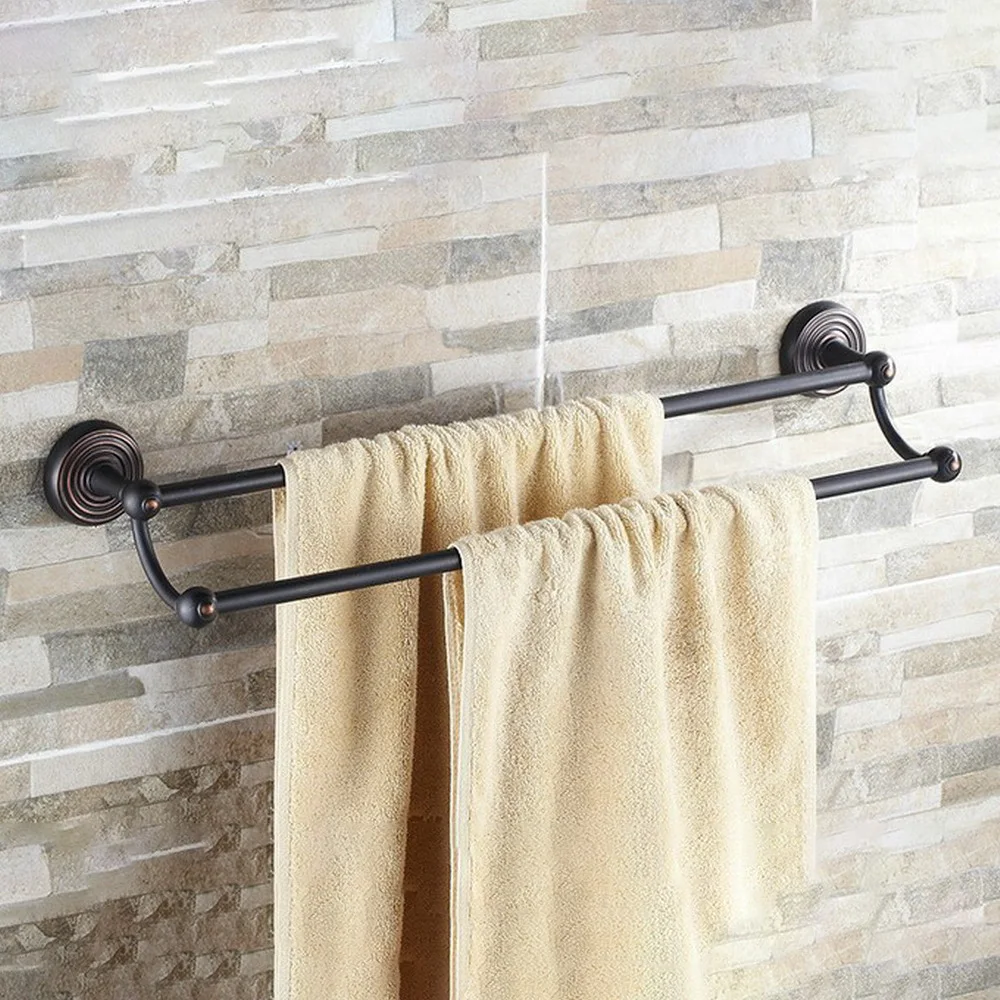 

Black Oil Rubbed Brass Wall Mounted Bathroom Hardware Double Towel Rail Bar Holder Dba117