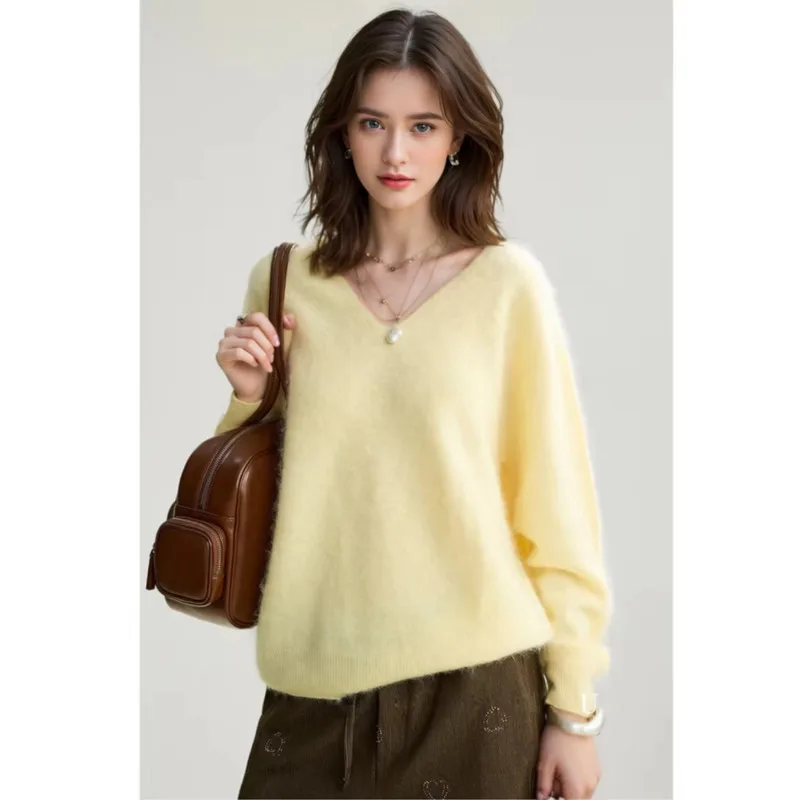 Maglione in cashmere di lana autunno inverno, girocollo/collo a V senza cuciture morbido 96% lana, pullover al4% cashmere, maglieria da donna