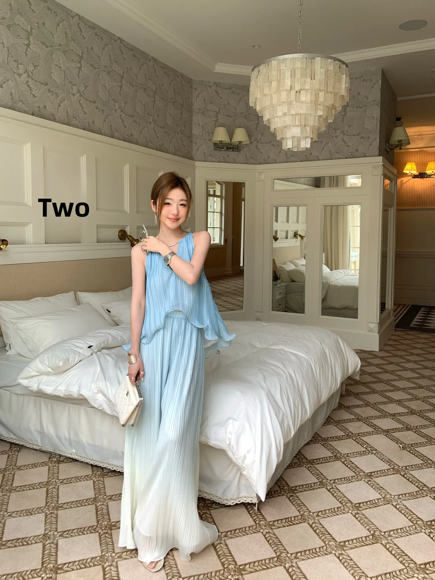 

Blue adient Svel Top And Long Pants Set Casual Women's Faion Two-Piece Suit ZONEELEA SONG WEN Milan Sle Loose Fit