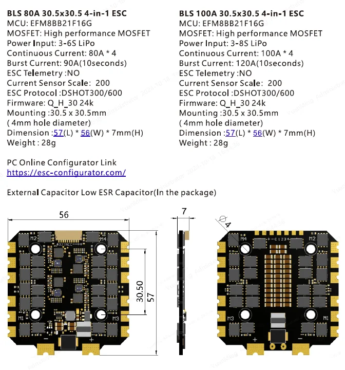 NEEBRC F405 Stack F4 Flight Controller FC BLS 4-in-1 60A/65A/80/100 ESC 8 Bit 32bit 3-8S 30,5x30,5 für FPV Drone RC Quadcopter