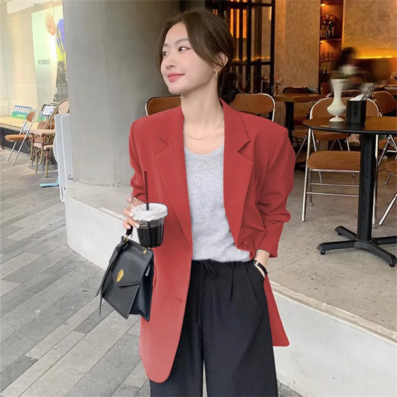 

Ladies' Spring Autumn 2026 New Style Small Suit Jacket Korean Design Lazy Style Large Slit Suit Coat Women's Fashion Outerwear