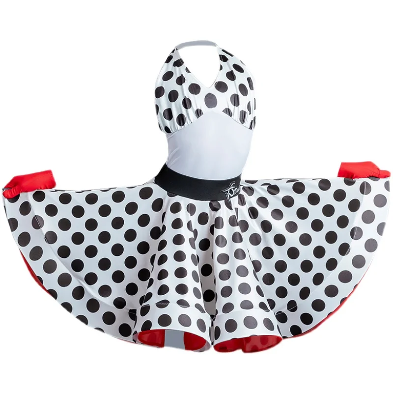 Children's Latin Dance Costumes Girls'polka Dot Performance Costumes Professional Sets Dance Performance Costumes Large Skirts