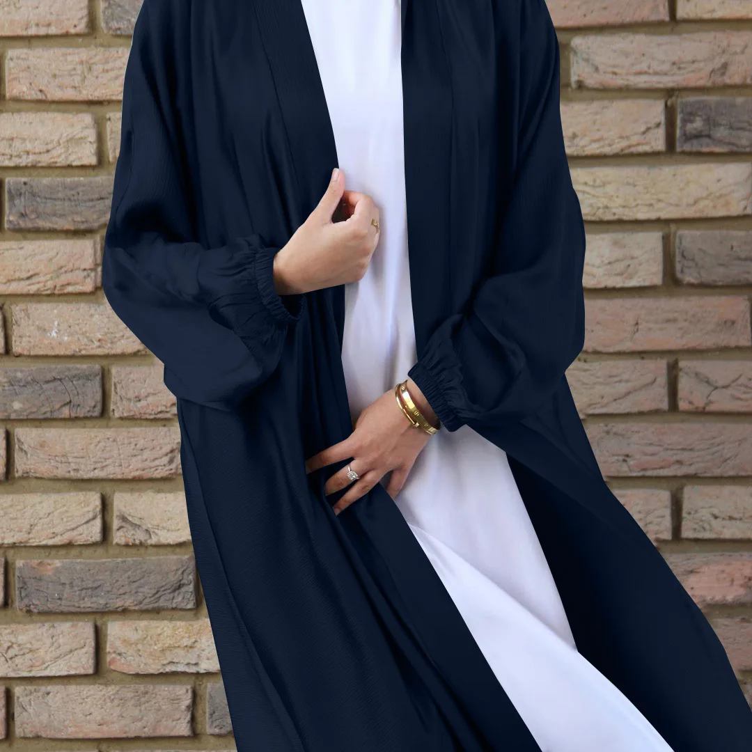 Muslim women's bubble satin cardigan robe Middle East Dubai long sleeved dress Muslim