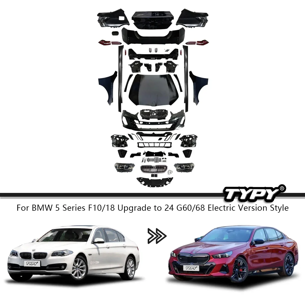 Car Body Kit For BMW 5 Series F10/F18 2011-2017 Upgrade 2024 G60/G68 M-Tech Electric Version Style Front Rear Bumper