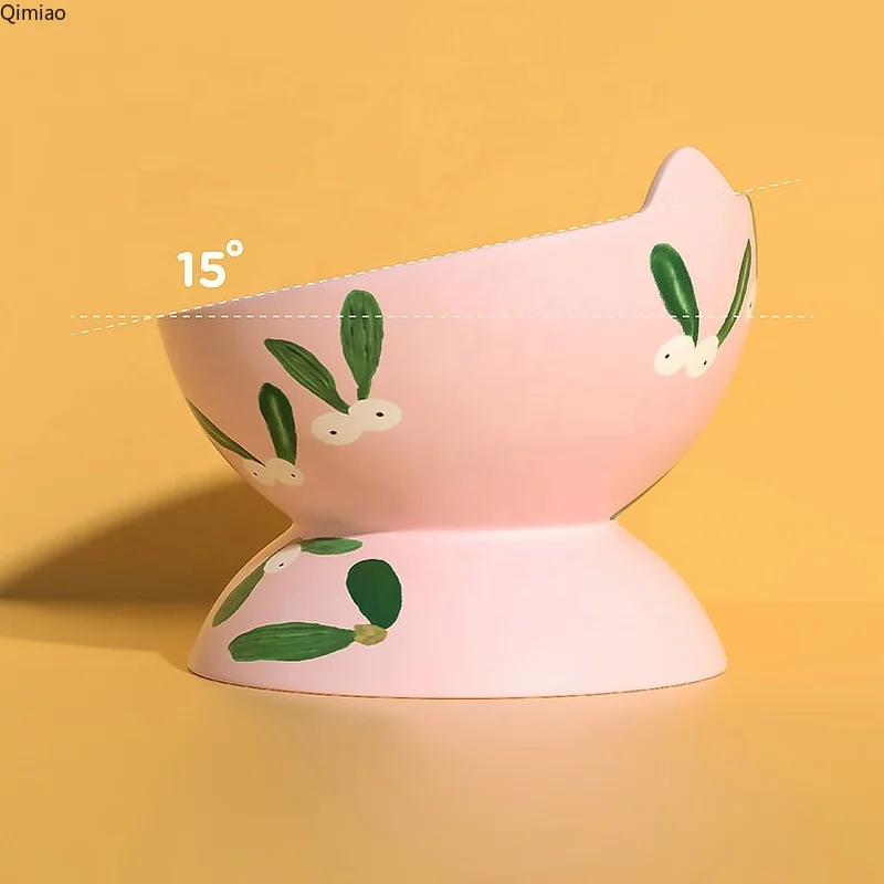 Manufacture Direct Sale OEM Ceramic Pink White Dog Bowl Custom Pet Food Water Feeder Bowl With Support For Dogs Cats