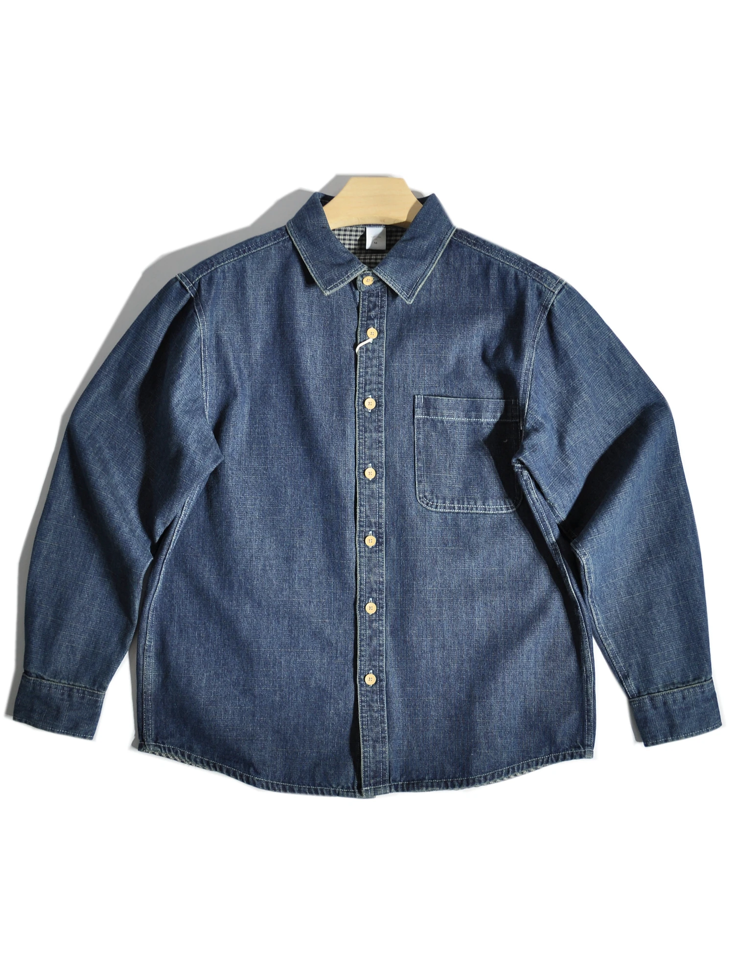 

Retro American Khaki Waed Denim irt Loose Long Sve Men's Casual Outerwear Barn Sle Heavyweight Cotton Polyester Blend