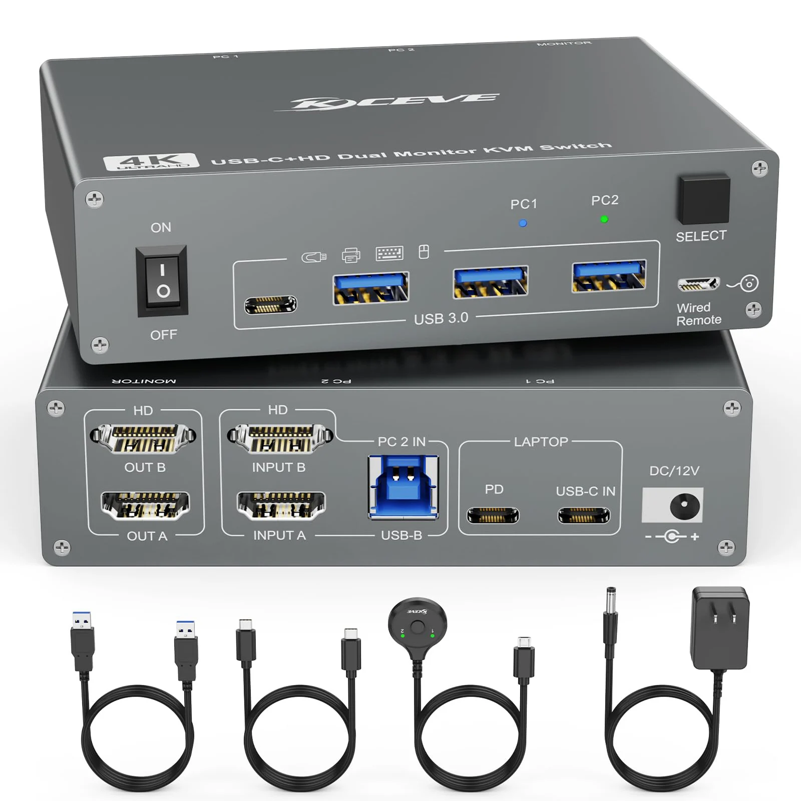 8K USB C HDMI KVM Switch 2 Monitors 2 Computers,8K@60Hz  Dual Monitor USB 3.0 USB Typc C KVM Switcher for 2 Computers