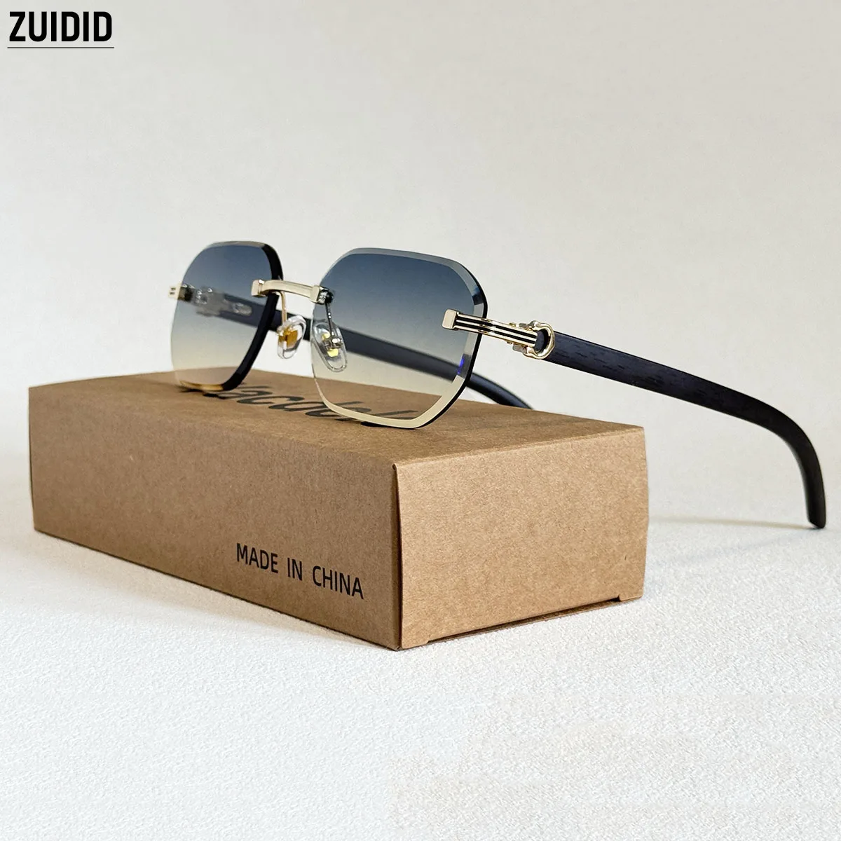 Fashion Square Sunglasses Women Vintage Sunscreen Rimless Sunglass Men Wooden Glasses Gafas De Sol Hombre Lunette Soleil Femme