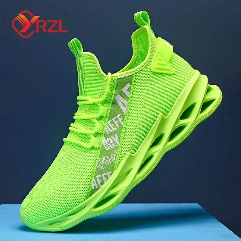 

YRZL Mens Sneakers Lightweight Comfortable Mesh Breathable Sneakers Men Green Casual Shoes Thick Sole Running Shoes for Men