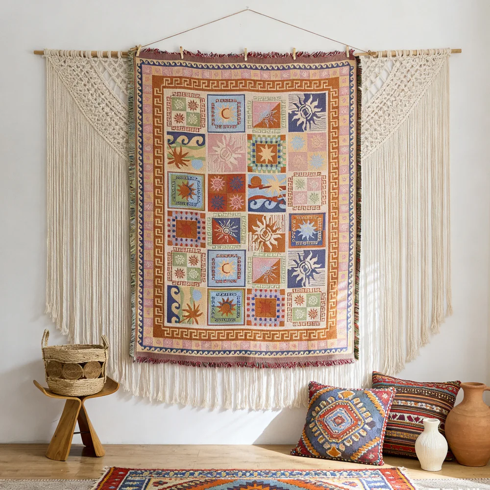 YFY tapestry Nordic, fabric hanging painting homestay wall decoration background cloth cotton yarn fringed hanging cloth