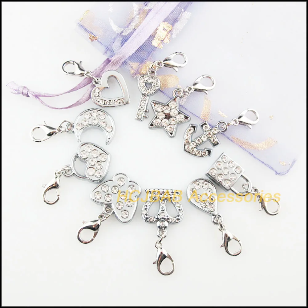 10 sztuk Retro tybetański posrebrzane serce krzyż gwiazda korona Teardrop motyl Charms wisiorki z zatrzaskami z pazurem homara — zdjęcie 4