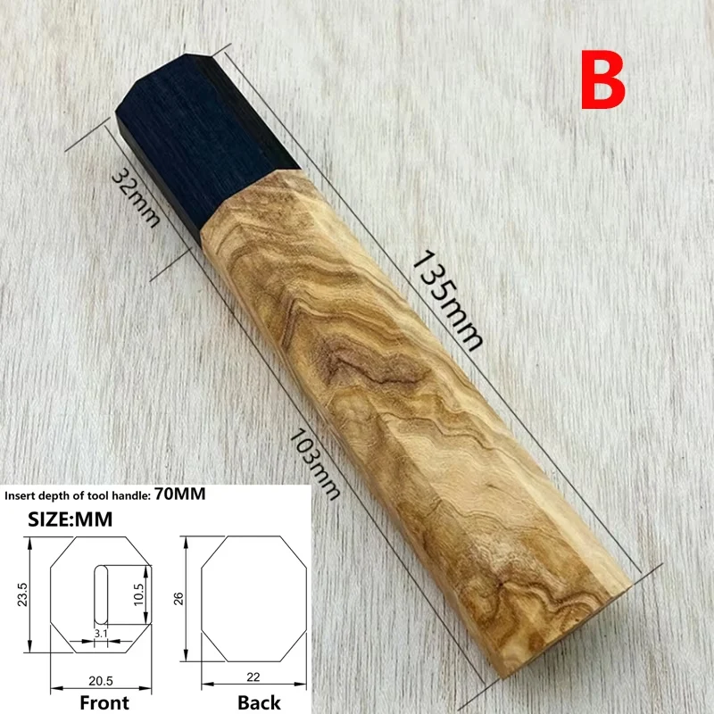 1 Piece Olive Wood+Ebony Wood Knife Handle,Japanese style Octagonal Wooden Knife Handle Kitchen Chef Cutter Grip Making