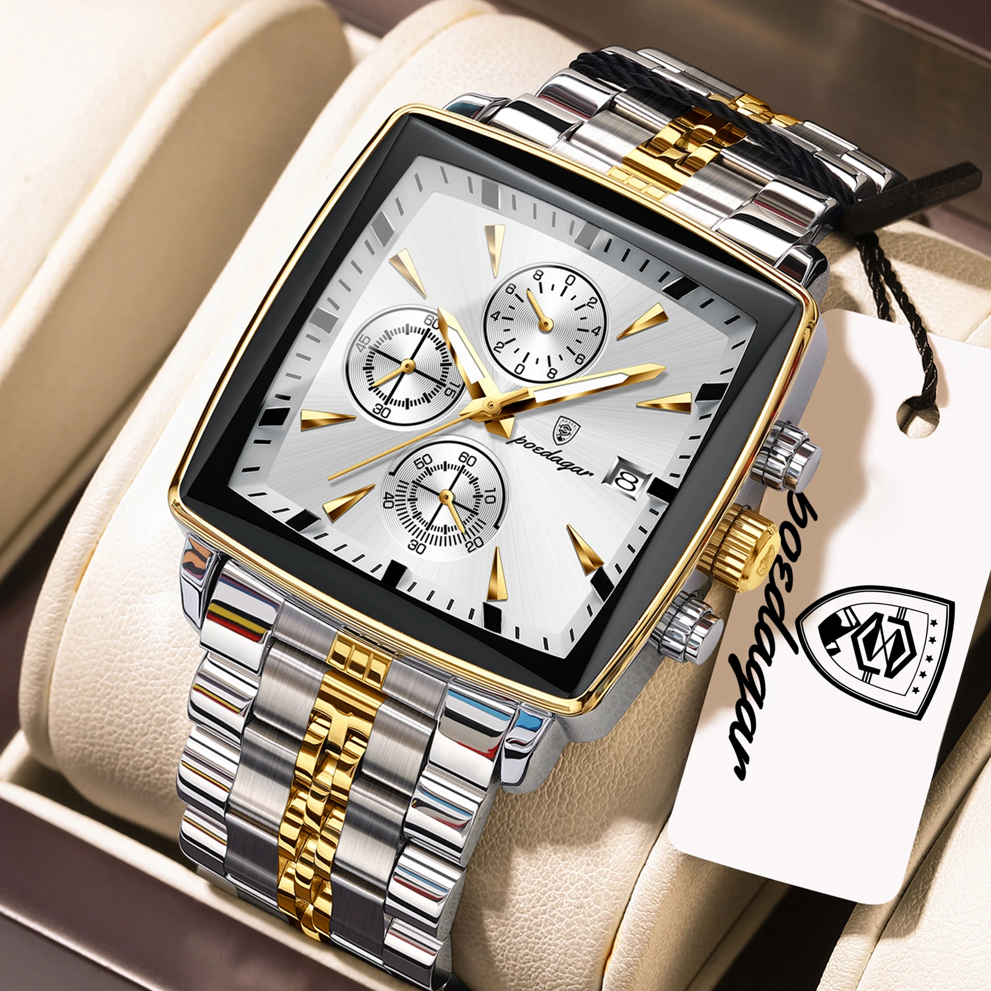 POEDAGAR Top Luxury Man Wristwatch Quartz Luminous Waterproof Stainless Steel Men Watch Chronograph Date Business Men's Watches