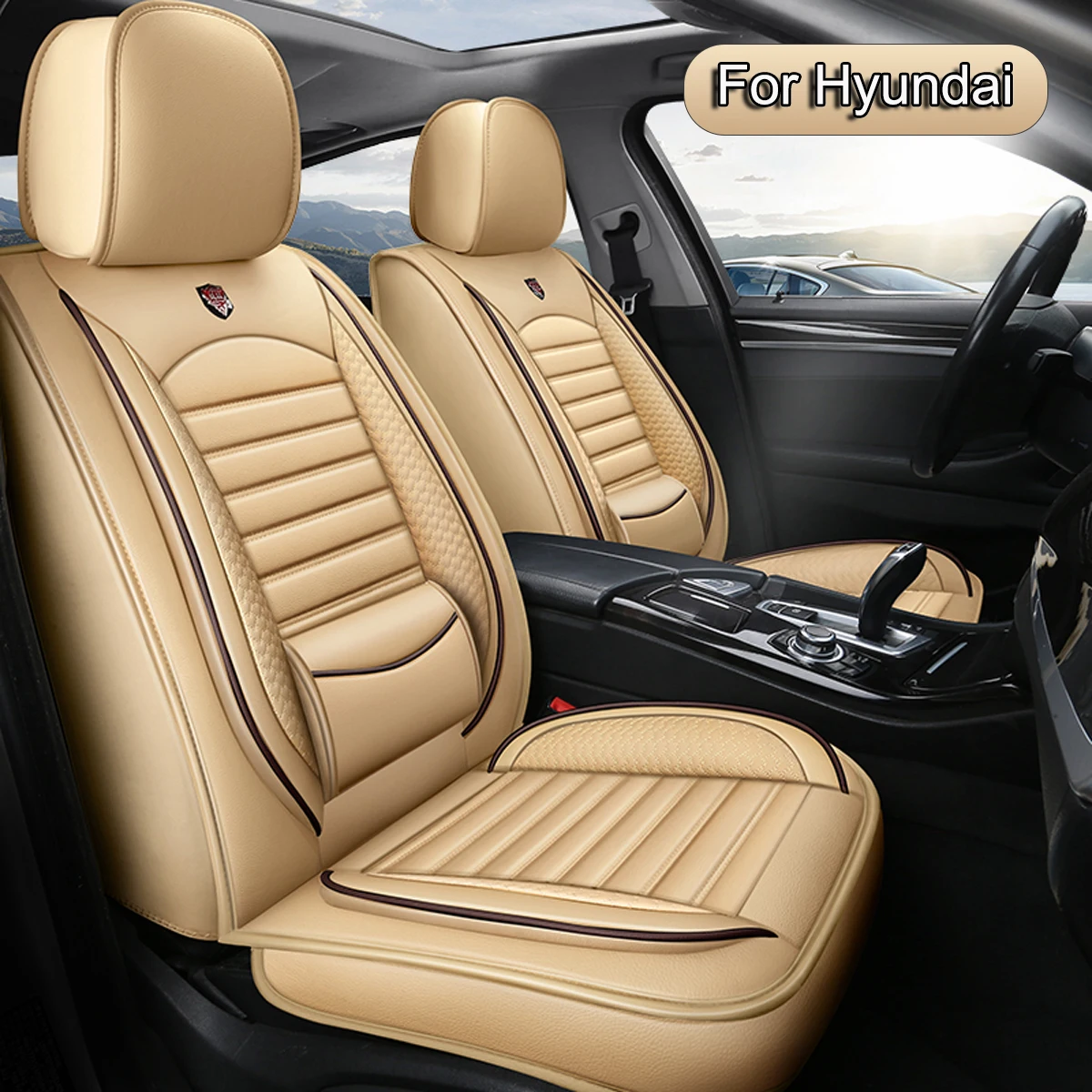 Autostoelhoezen Volledige set leer, autostoelbeschermers, geschikt voor Hyundai Tucson, Kona, i20, i30, i10, Santa Fe, Bayon, Nexo