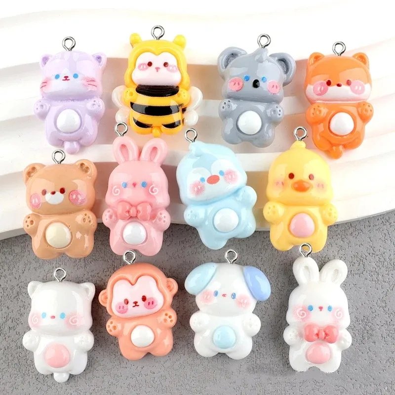 10Pcs Cute Glossy Resin Animals Dog Bear Rabbit Monkey Koala Charms Pendants for Jewelry Making DIY Earrings Necklace Findings