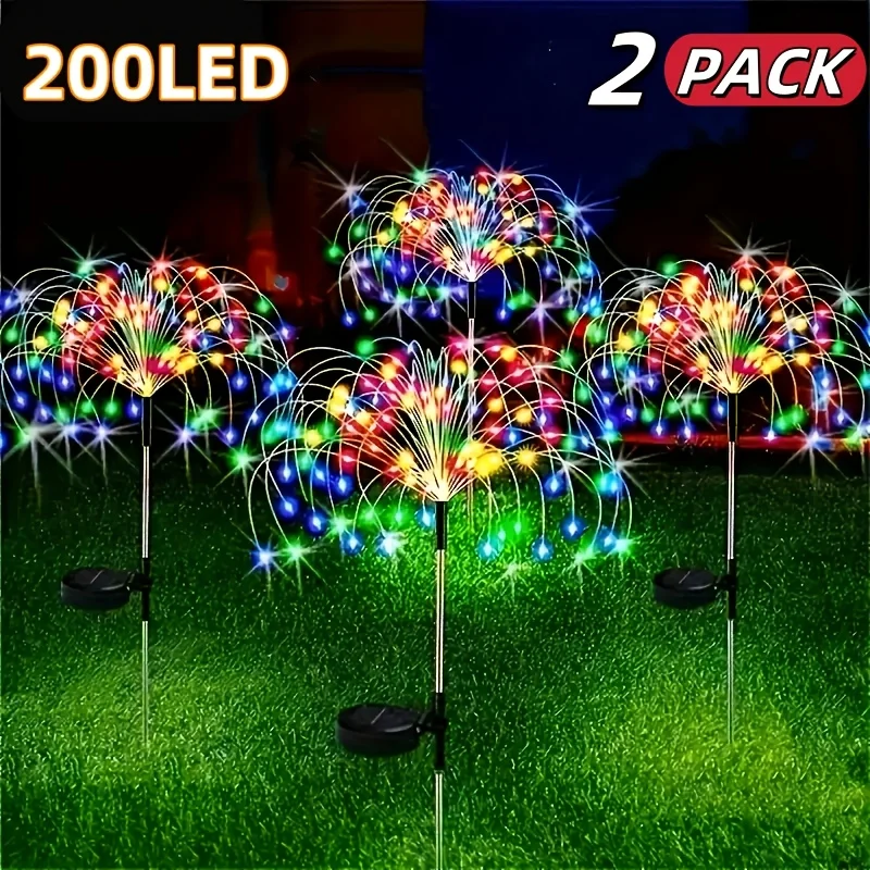 

2 Pack 120/150 LED Outdoor Solar Garden Lights,Copper Wire Garden Fireworks Lamp 8 Modes Landscape Light for Pathway Lawn Decor