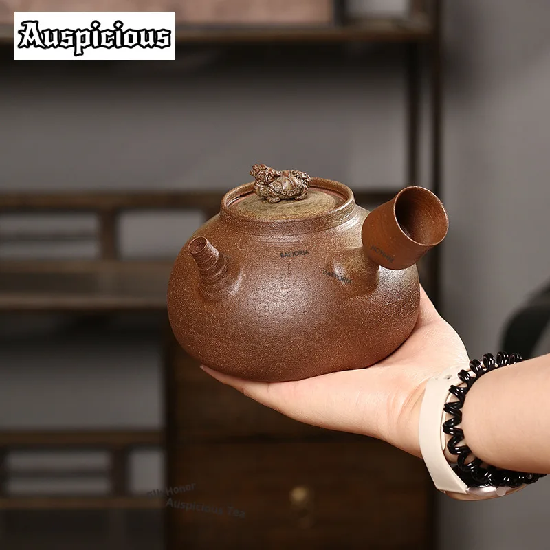 ZAEYORIA 600ml Chaozhou Gongfu Tea Firewood Burning Dragon Turtle Side Handle Pot Jumping Lid Boiling Water Sand Hammer Kettle