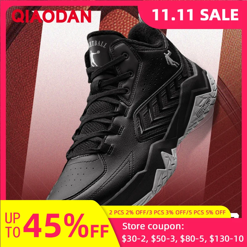 

QIAODAN Non-slip Waterproof Sneakers Fleece Warm Basketball Shoes Men's 2025 Winter High-top Leather Cotton Shoes QXA013253108B