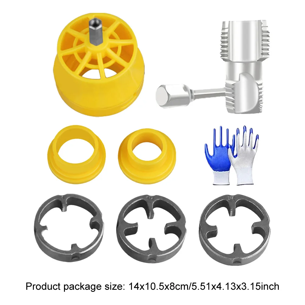 Kit infila tubi in PVC con 3 matrici 1/2 3/4 1 pollice Strumento per creazione di filettature in PVC Infila tubi Strumento idraulico Trapano elettrico compatibile