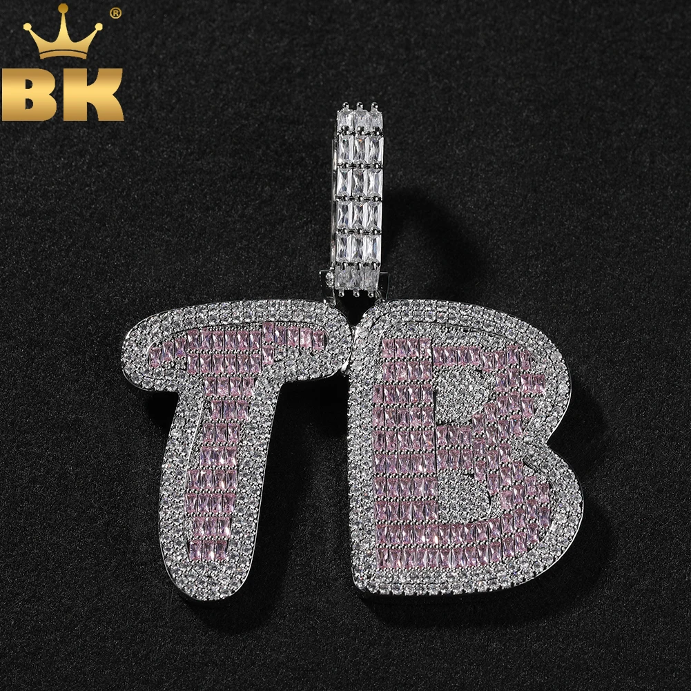 

THE BLING KING Personalized Big Initial Letters Iced Out Blue Pink Cubic Zirconia Custom Name Pendant Necklace Hiphop Jewelry