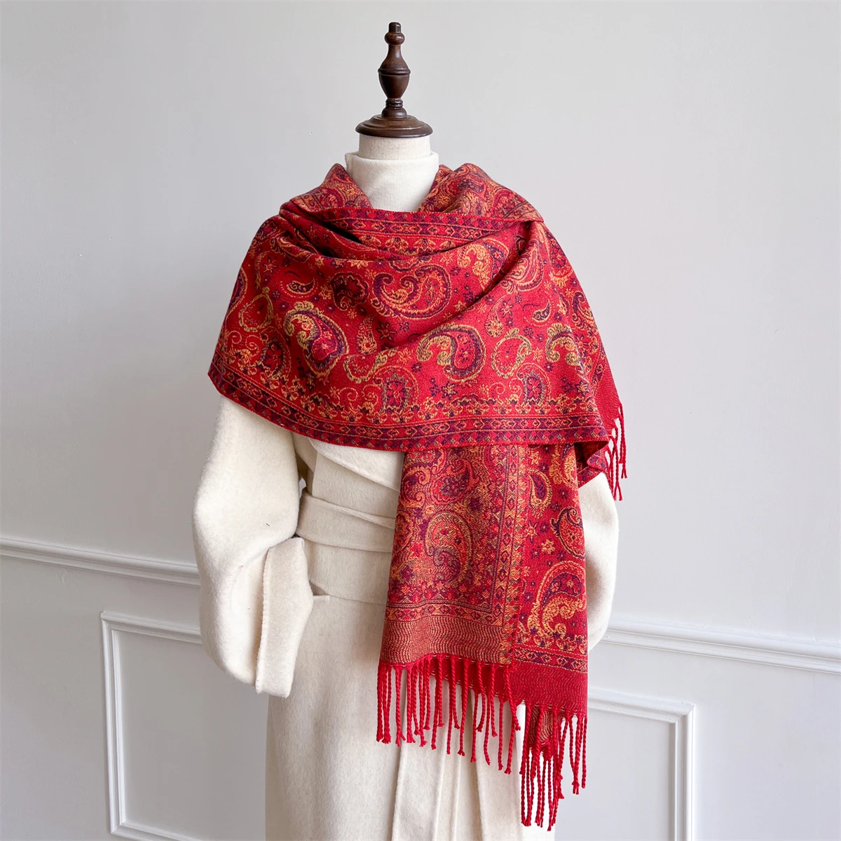 

[T819] 65*180cm Bohemia Paisley Women Jacquard Scarf Thick Imitation Cashmere Tassel Shawl Winter Warm Wrap Pashmina Blanket