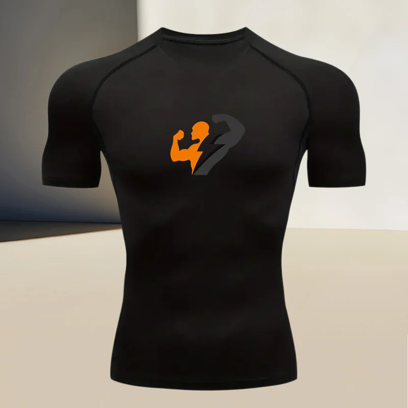 Men's running and fitness compression quick drying base shirt, short sleeved round neck high elasticity fabric