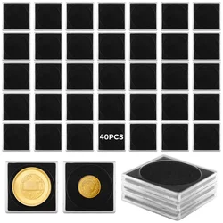 40Pcs/Set Acrylic Coin Collection Cases Coin Cases With Adjustable Foam Bases Universal Coin Snap Holders Coin Protection Cases