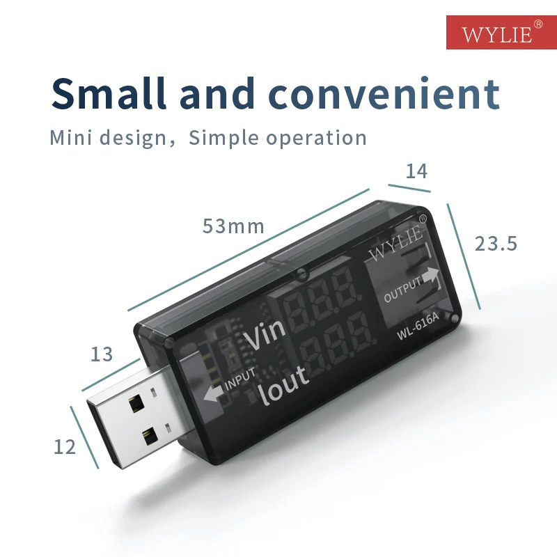 Wylie เครื่องทดสอบ USB แบบพกพาขนาดเล็ก WL-616A การตรวจจับการชาร์จ USB สำหรับโทรศัพท์มือถือจอแสดงผลดิจิตอลชาร์จแรงดันไฟฟ้าและกระแส
