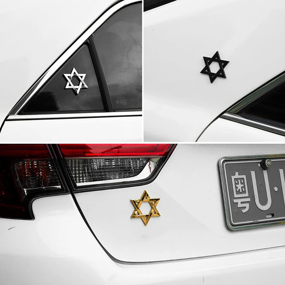 3D Metal Car Solomon Hexagram Star of David Logo Emblem Israel Mogen David Badge Body Window Sticker Decoration Accessories