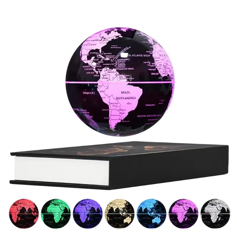 8.5CM Magnetic Floating Globe with LED Lights Rotating Globe World Map with Book Base for Home Office Desk for Men Boy Girl Gift