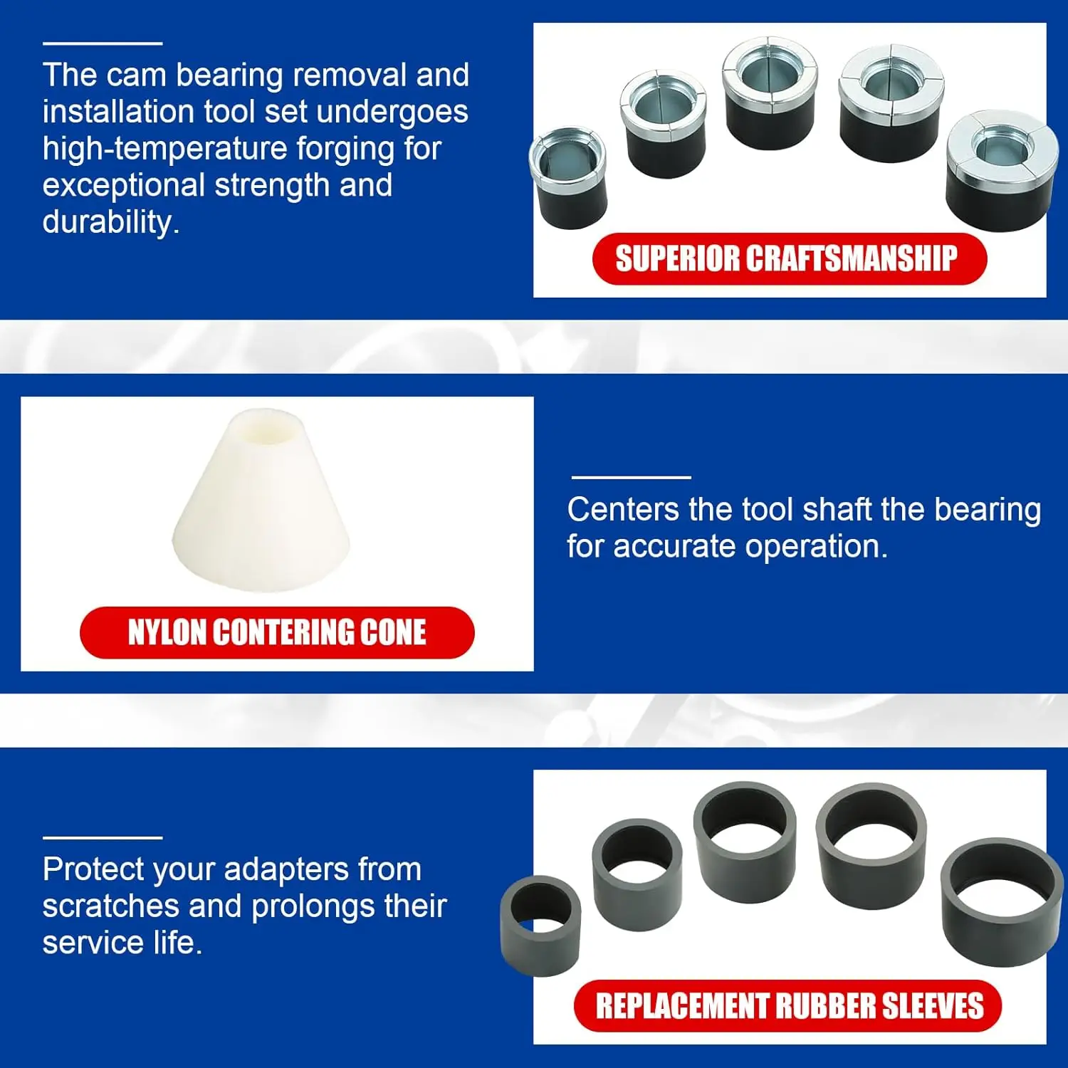 مجموعة أدوات إزالة وتركيب محمل الكام لعمود الحدبات 1-1/8 بوصة إلى 2-2/3 بوصة، تناسب معظم الشاحنات المحلية والاستيراد