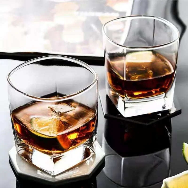 1/2/4PCS Set 235ml/8.1oz Thick Bottom Cup Exquisite Square Whiskey  Thickening Cups Wholesale Squarp