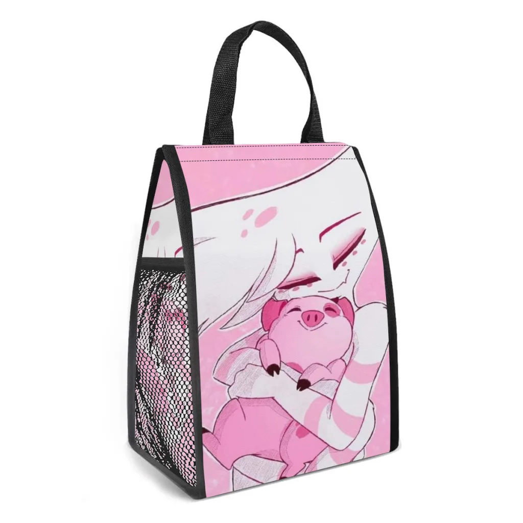 

Angel Dust And Fat Nugget Hazbin:Pink:Hotels Insulated Thermal Cooler Bag Lunch bag Foods Drink Storage Leakproof Camping Bags