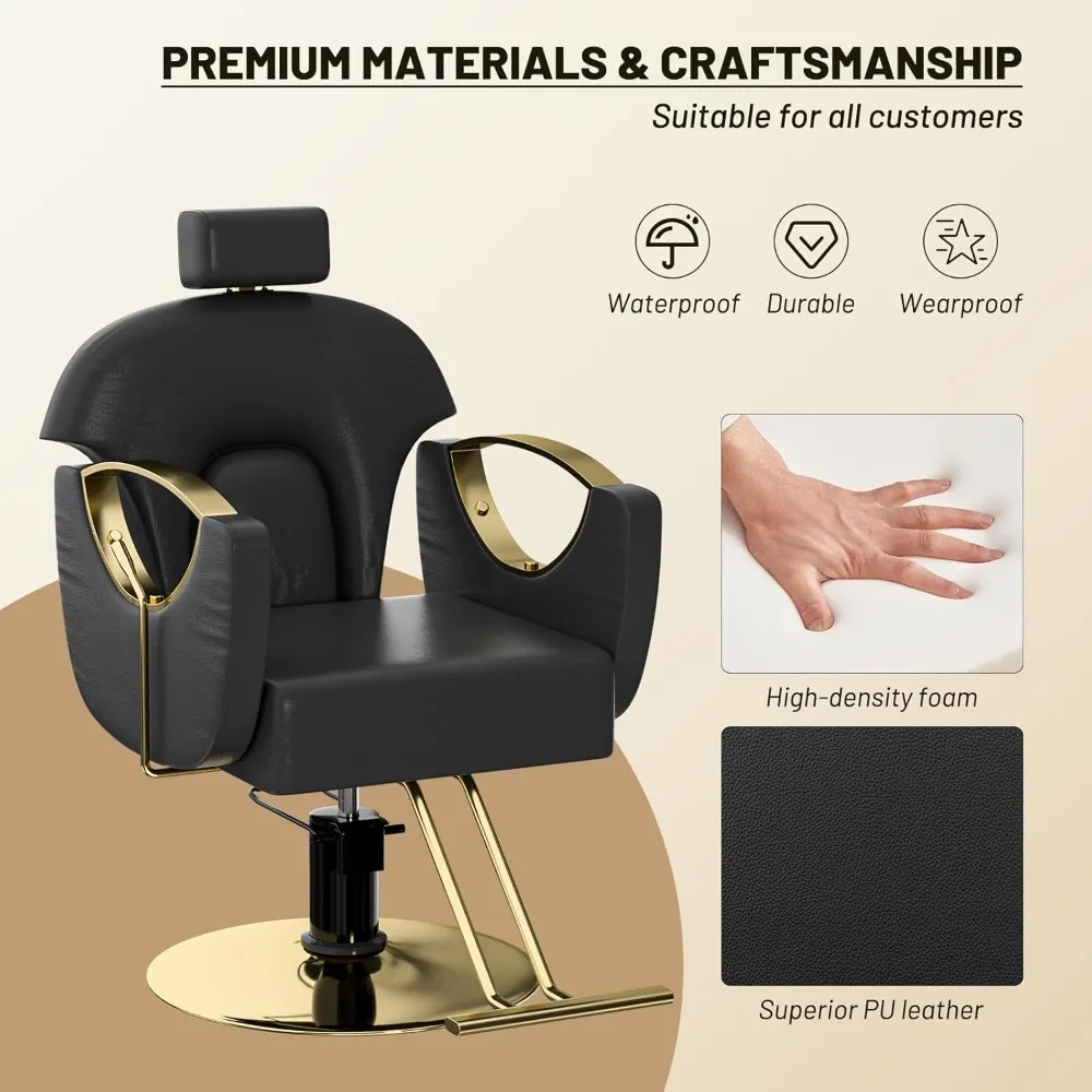 كرسي حلاقة هيدروليكي احترافي للصالونات - 360 درجة °   دوار وارتفاع قابل للتعديل لمصففي الشعر