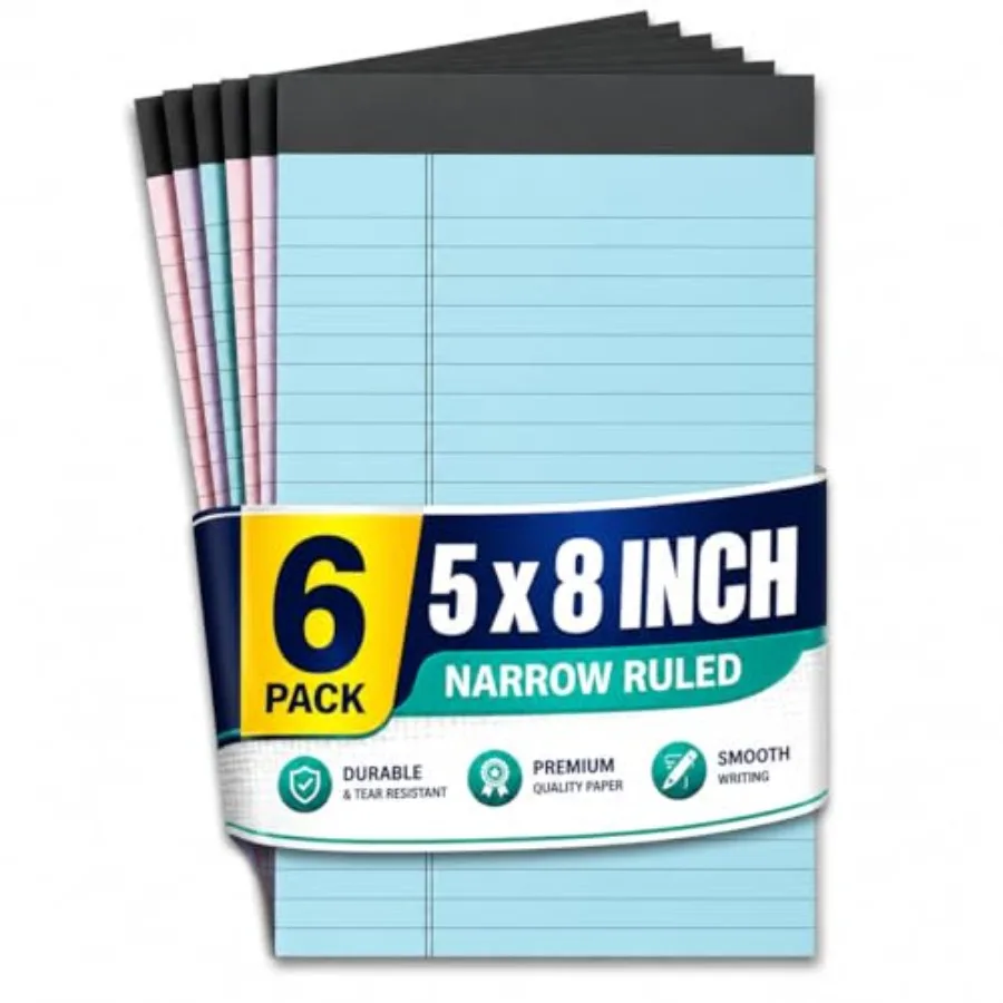 

Legal Pads 5x8, Writing Pads, Jr Legal Pads, Narrow Ruled, Pastel, 50 Sheets/Pad, 6 Pack