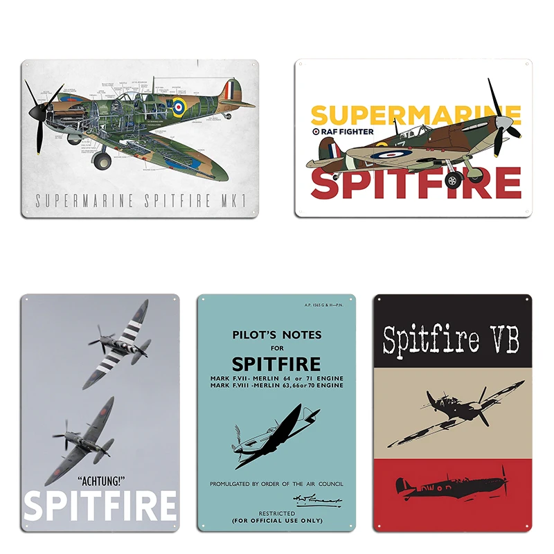 Supermarine Spitfire Pilot's Notes Mk1 Cut-Away Illustration Metal Customize Rusty Club Wall Decor Mural Tin Sign Poster