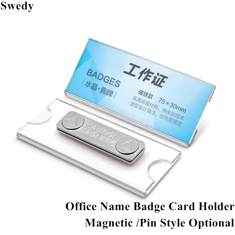5 Pcs Name ID Badge Holder Case Pin / Magnetic Acrylic Name Plate Badge Holder Card Name ID Tag Cover