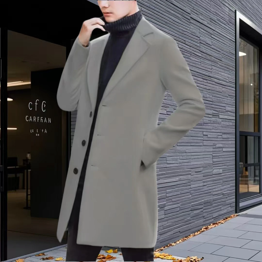 الرجال مزيج الصوف خندق البازلاء معطف سترة رسمية الذروة التلبيب الوقوف طوق الشق التلابيب الحياة اليومية نمط المشاهير