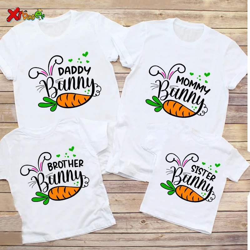 

Easter Family T Shirts Bunny Tshirt Girl Holiday Party Family Matching Outfits Daddy Mommy Baby Sister Bunny Shirts Custom Name