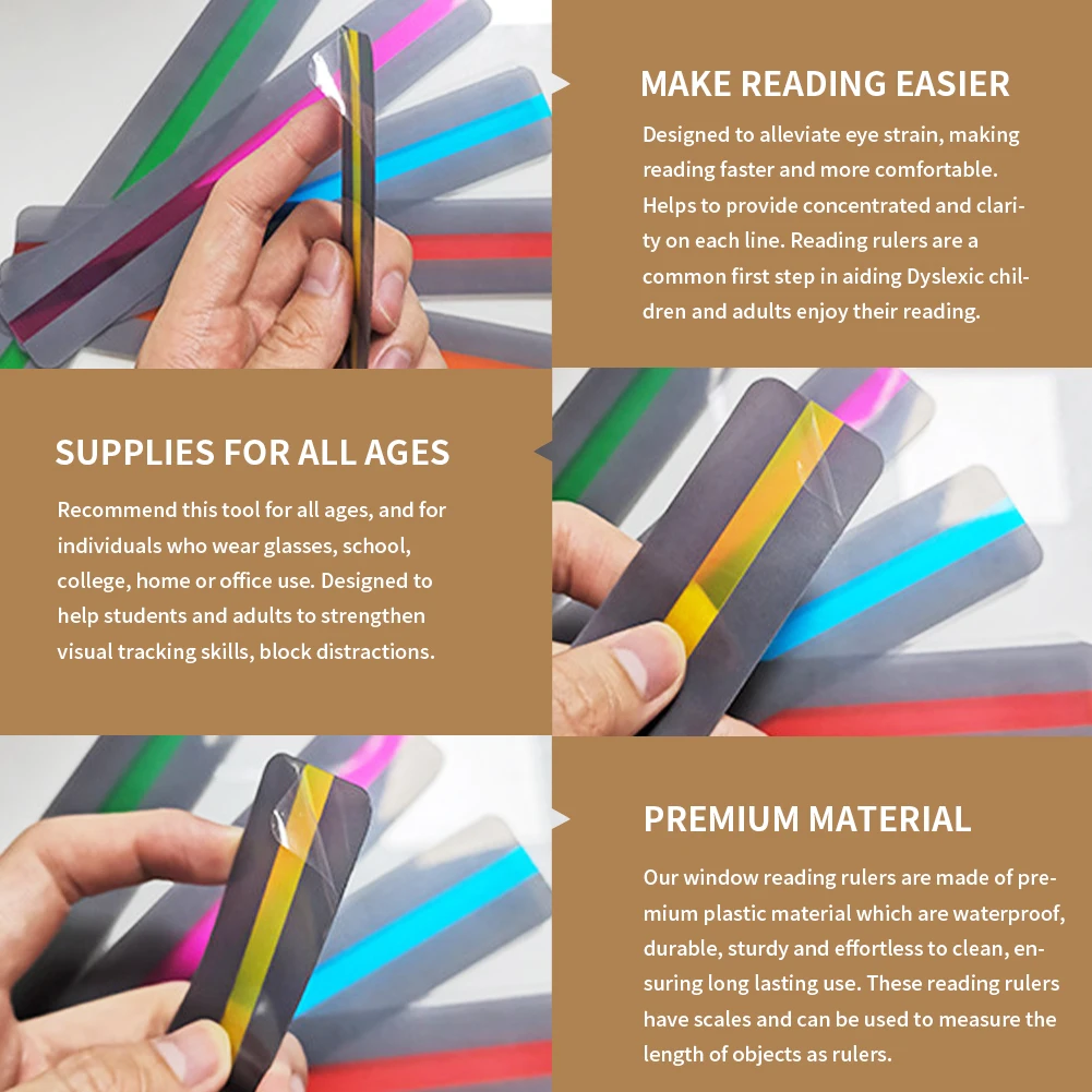 Visual Aid Destaque Faixa para Iniciantes, Leitura Mais Rápida Flexível, Acompanhamento Régua, Medida Régua para Adultos, Direcional e Prático, 12PCs