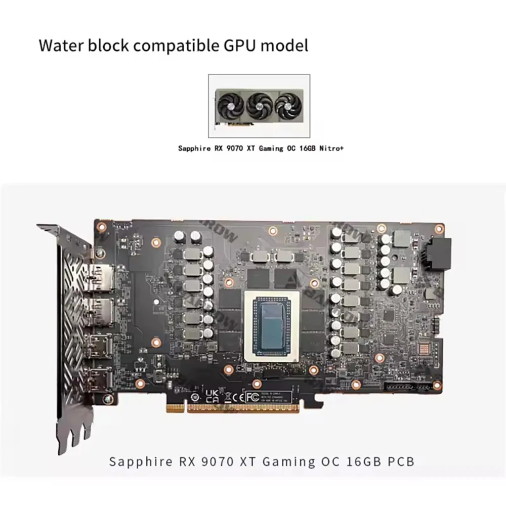 Barrow GPU bloque de agua para Sapphire Radeon RX 9070 XT GAMING OC 16GB Nitro + radiador de refrigeración de tarjeta de vídeo
